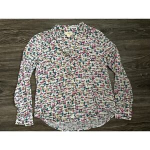 Maeve Anthropologie Rochelle Butterfly Print Long Sleeve Button Down Blouse 0p